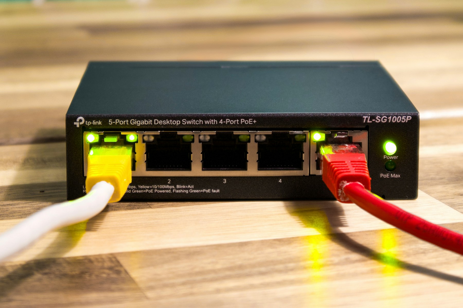 Network switch with Ethernet cables connected